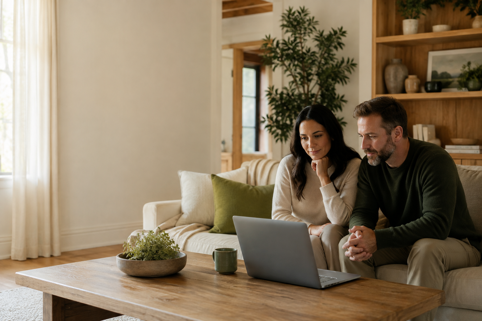A man and woman joining a virtual counseling session together